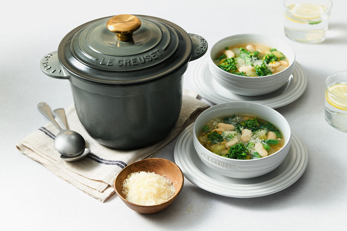 Green Minestrone with herbs and spring vegetables